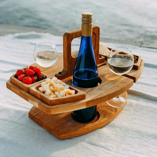 Frendorf | Tragbarer Holz Picknick Wein Tisch