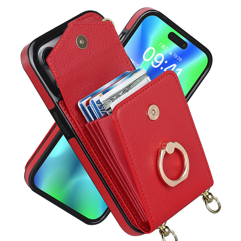 Frendorf | Leder Geldbörse Hülle mit Ring & Lanyard für iPhone