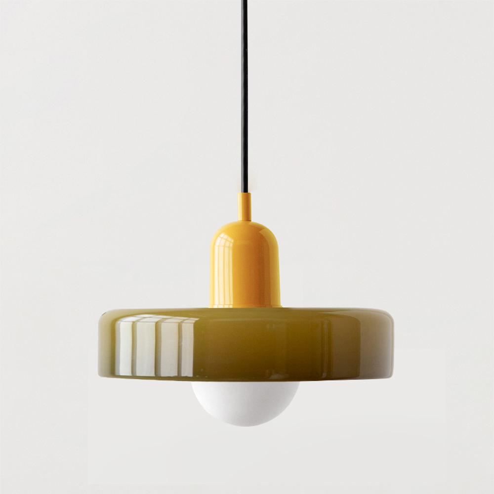 Frendorf |  Pendelleuchte aus farbigem Glas | Elegante Hängeleuchte im Bauhaus-Stil | Designlampe für Wohnzimmer & Esszimmer