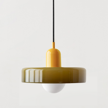 Frendorf |  Pendelleuchte aus farbigem Glas | Elegante Hängeleuchte im Bauhaus-Stil | Designlampe für Wohnzimmer & Esszimmer