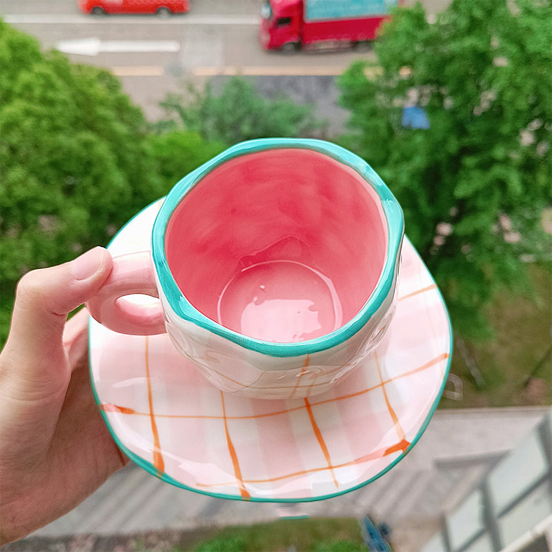 Frendorf | Handbemalte kreative Kaffeetasse, Keramiktasse und Unterteller-Set