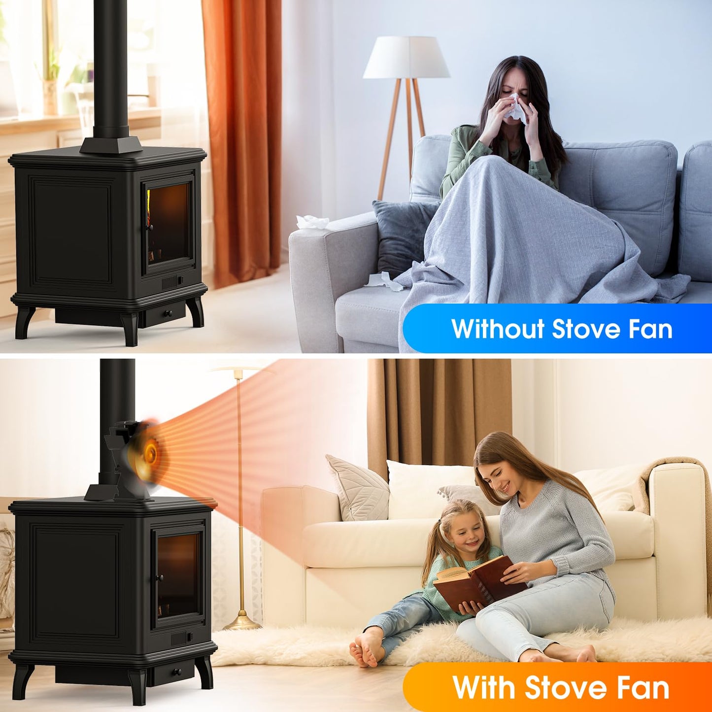 4-Blatt-Herd- und Kaminofenventilator für Holz/Kamin