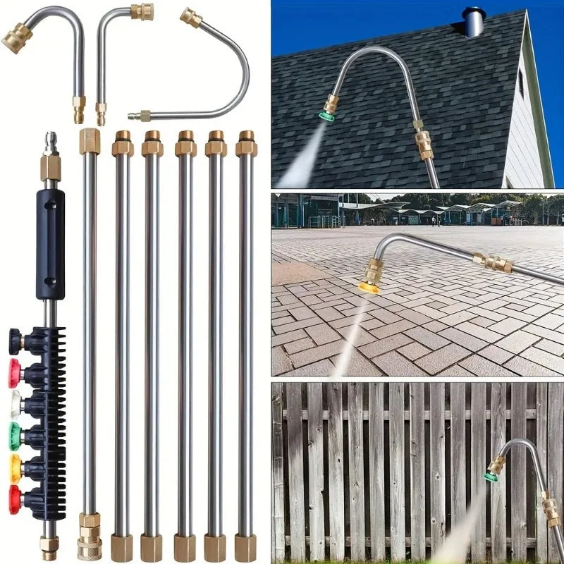 Frendorf | 4000 PSI Teleskopische Hochdruckreinigerlanze Set für Dachrinnen- und Dachentwässerung & Wände Reinigung