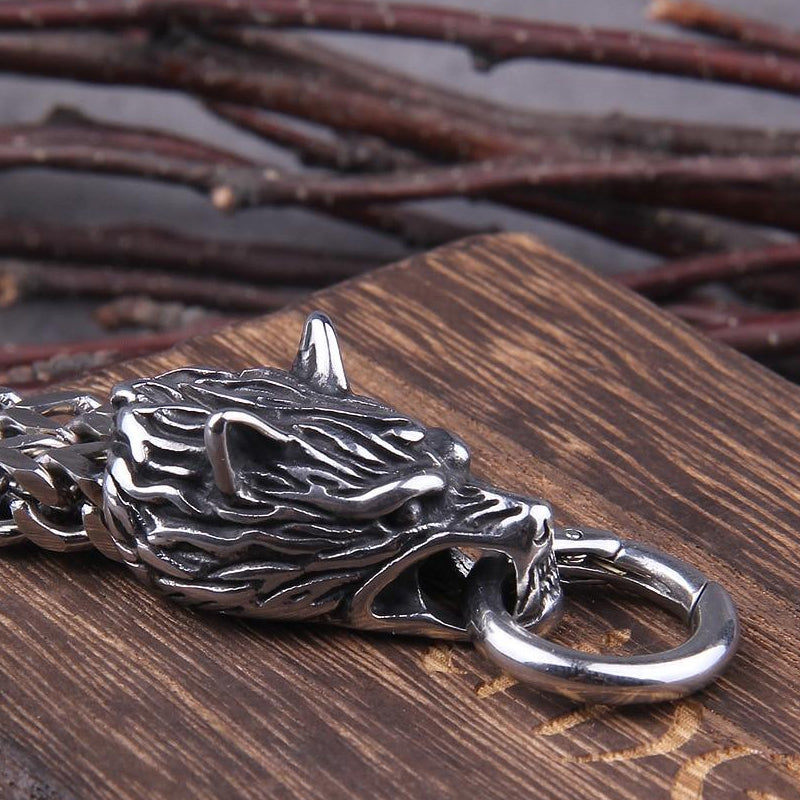 Frendorf | Viking Edelstahl Doppelwolfkopf Fenrir Armband
