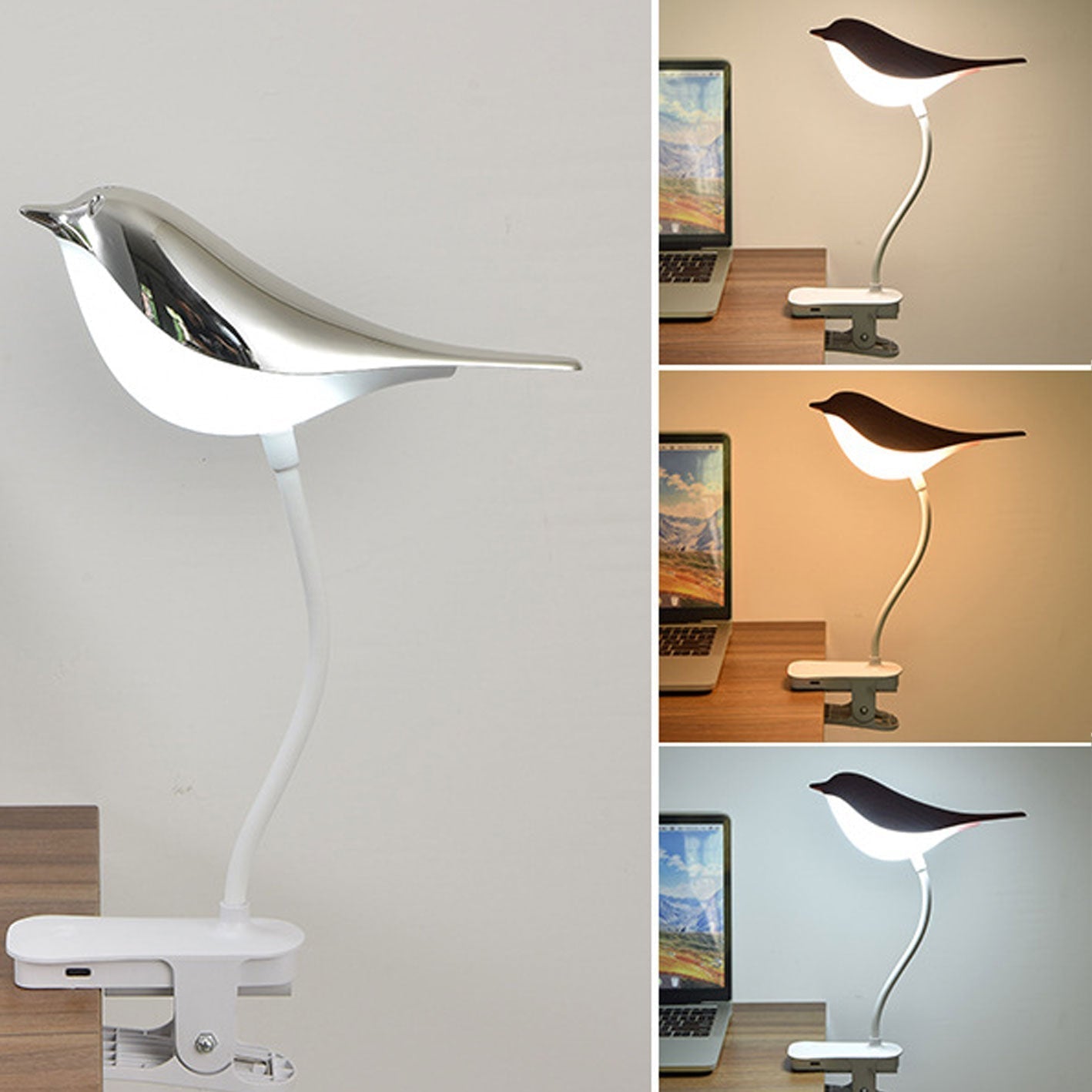 Frendorf | BrightBird Nordic LED Tischlampe | USB-Ladung | Nachtlicht mit Vogelclip | Modernes Design