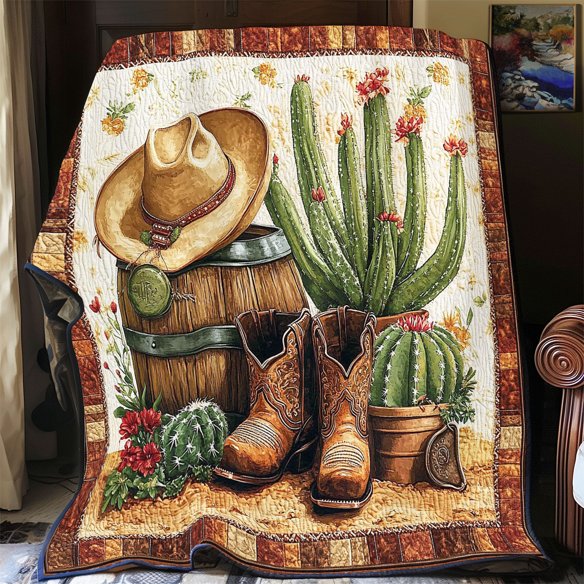 Cowboy In Desert Quilt
