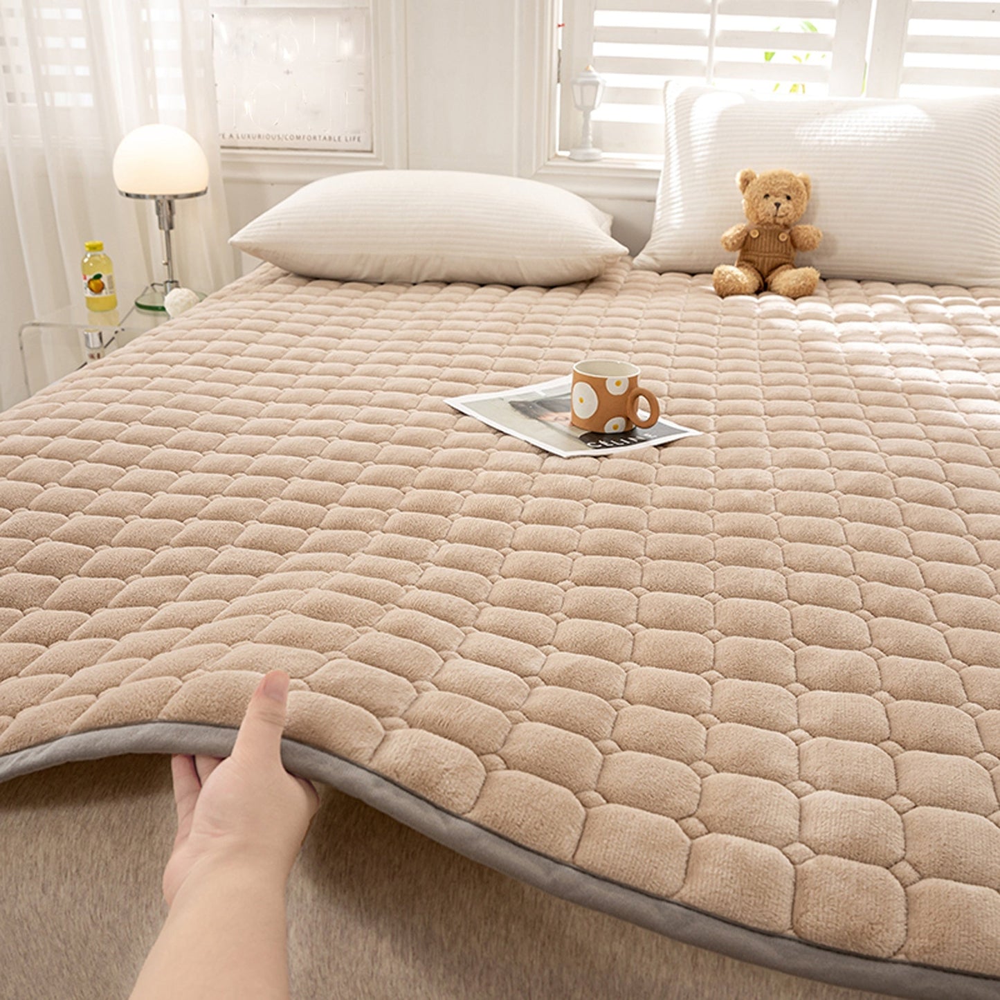 Luxuriöser einfarbiger dicker Milchvelours-Matratzenbezug - Weiche, bequeme, atmungsaktive Bettauflage für erholsamen Schlaf im Schlafzimmer, Gästezimmer, Wohnheim und Hotel