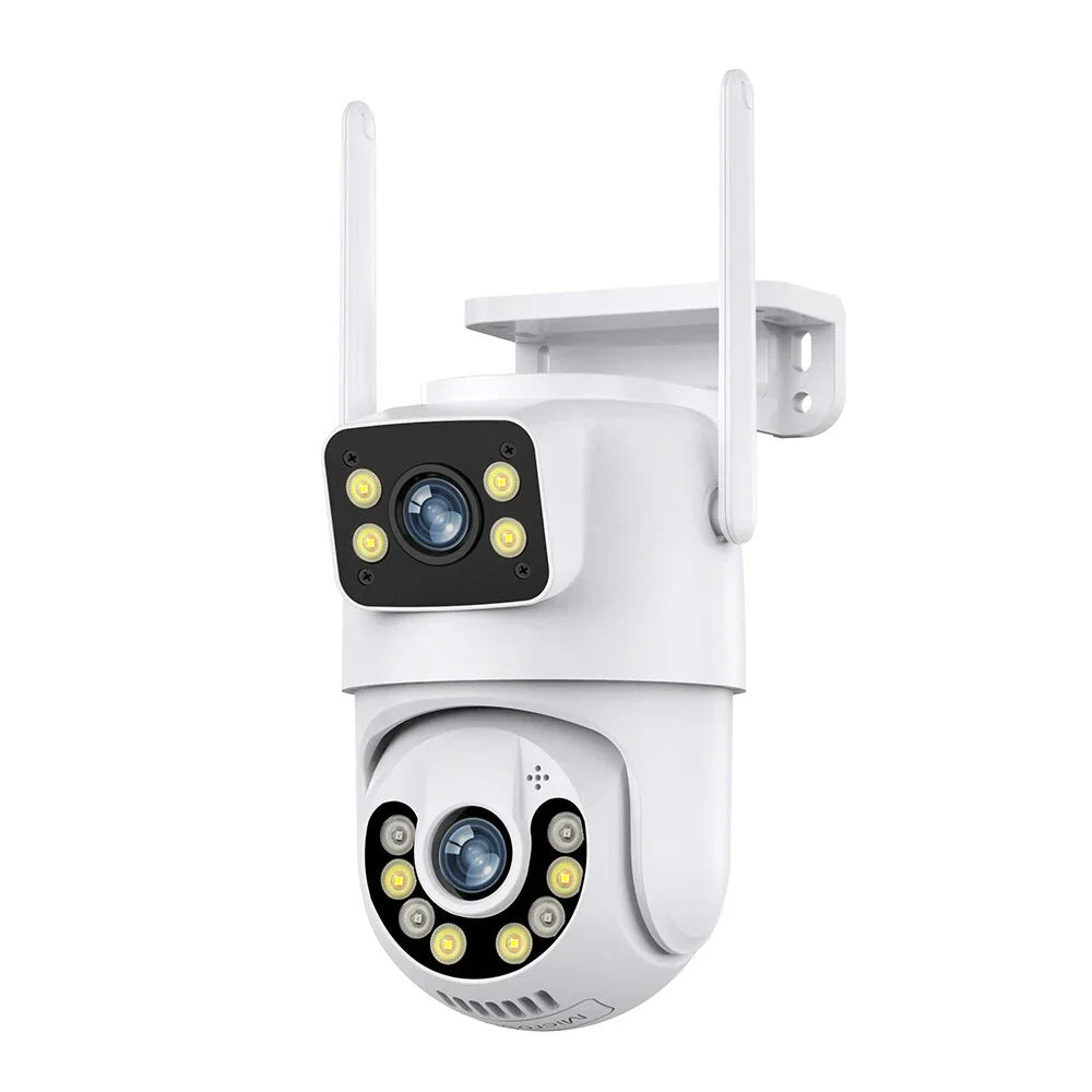 Dual-Lens 6MP WiFi IP Kamera mit Schwenk-Neigefunktion, Audio, Nachtsicht, Menschenerkennung, Cloud-Speicher, wasserdicht IP66, kompatibel mit icsee App