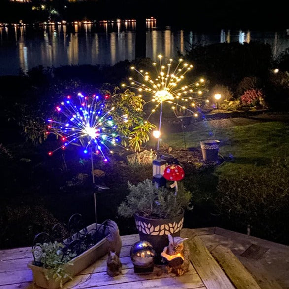 4 Stück Solar Feuerwerk Gartenlampen - Wetterfeste LED Dekorationsbeleuchtung, Solarenergie für Garten und Patio