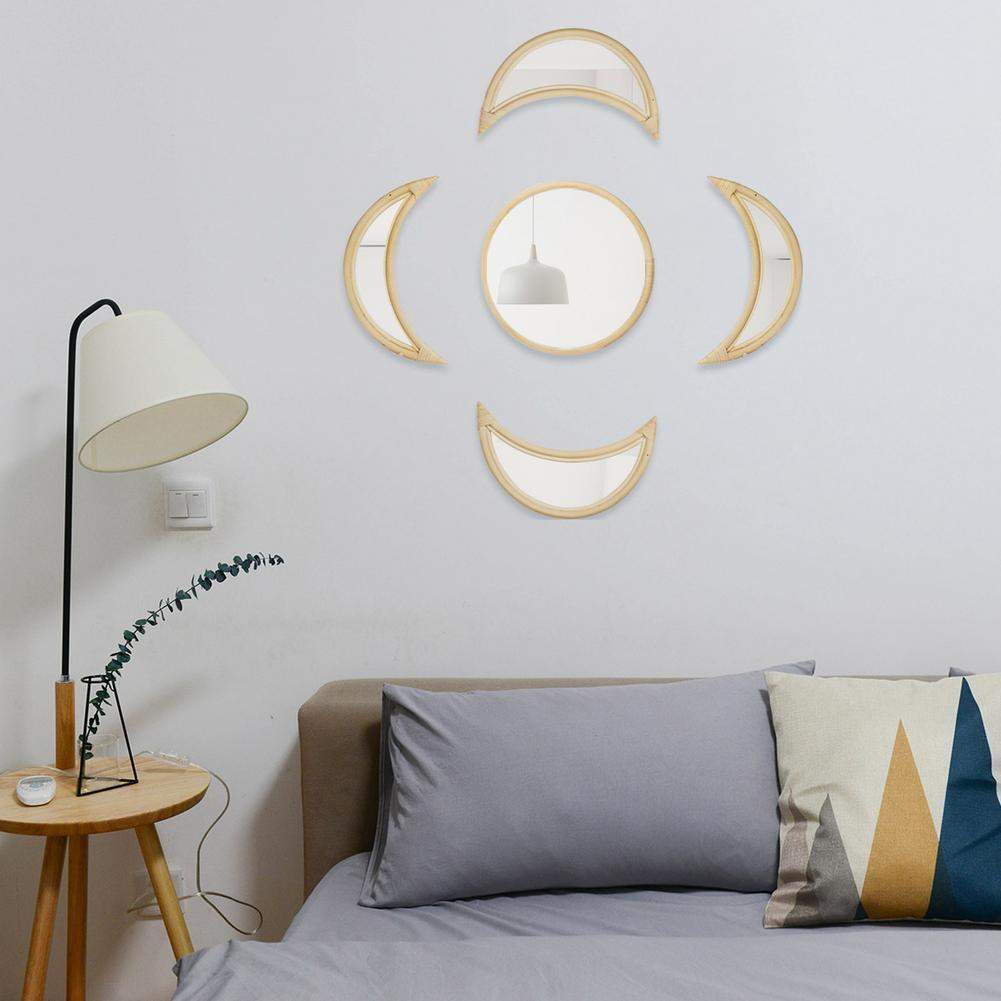 Frendorf | 5pcs/3pcs Set Rattan Mondphasen Wandkunst Spiegel