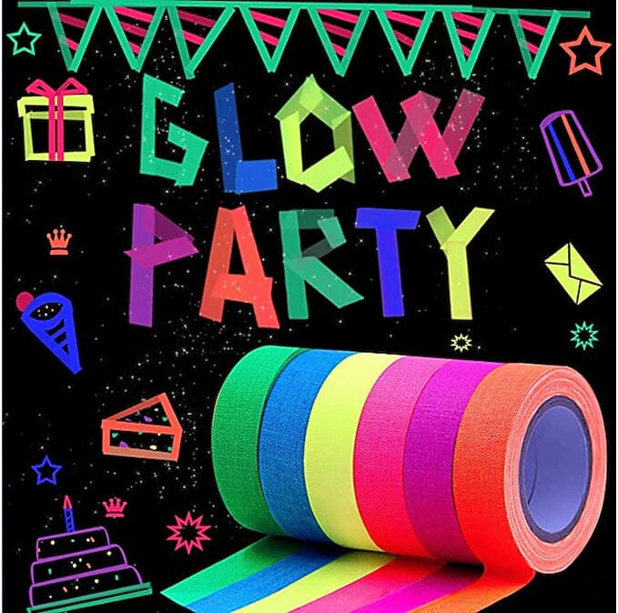 Frendorf | 6-Pack: UV Gaffer fluoreszierendes Party Tape schwarzlichtreaktiv leuchtet im Dunkeln Tape