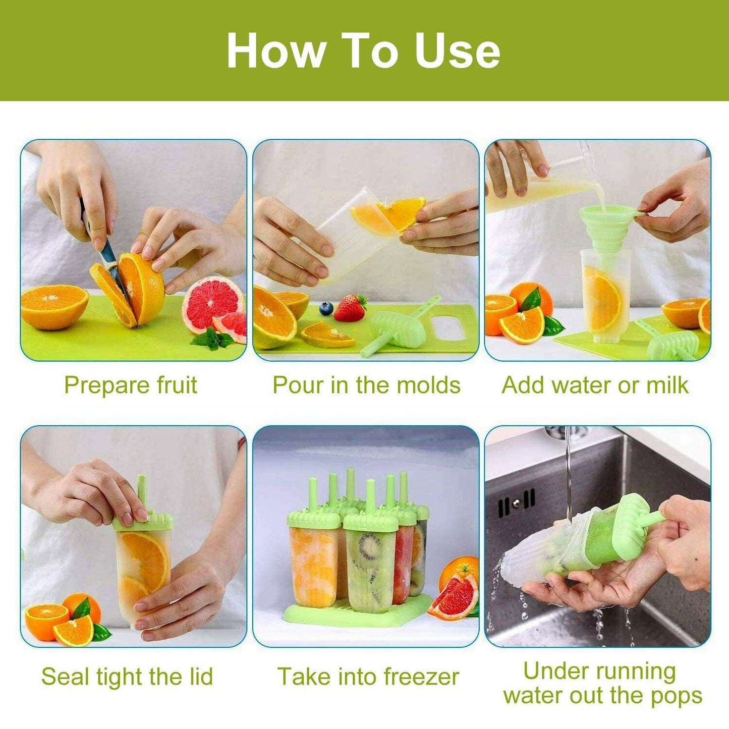 Frendorf | 6-Teilig: Eis am Stiel Formen Wiederverwendbar Eiscreme DIY Eis-Pop-Maker