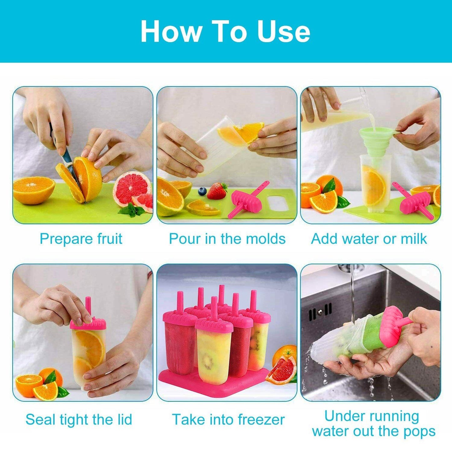 Frendorf | 6-Teilig: Eis am Stiel Formen Wiederverwendbar Eiscreme DIY Eis-Pop-Maker