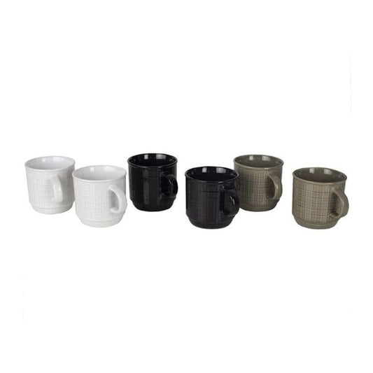Frendorf | 6-teiliges Set: Steinzeug-Becher-Set mit Metallgestell