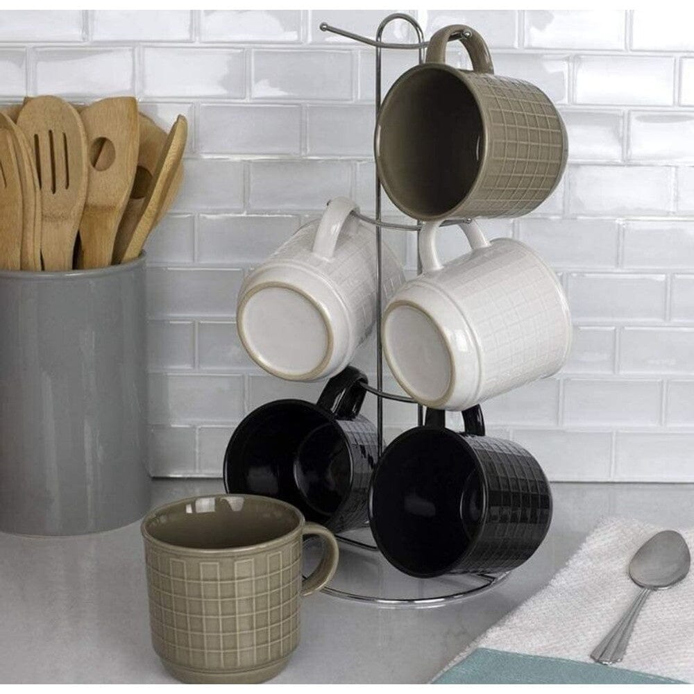 Frendorf | 6-teiliges Set: Steinzeug-Becher-Set mit Metallgestell