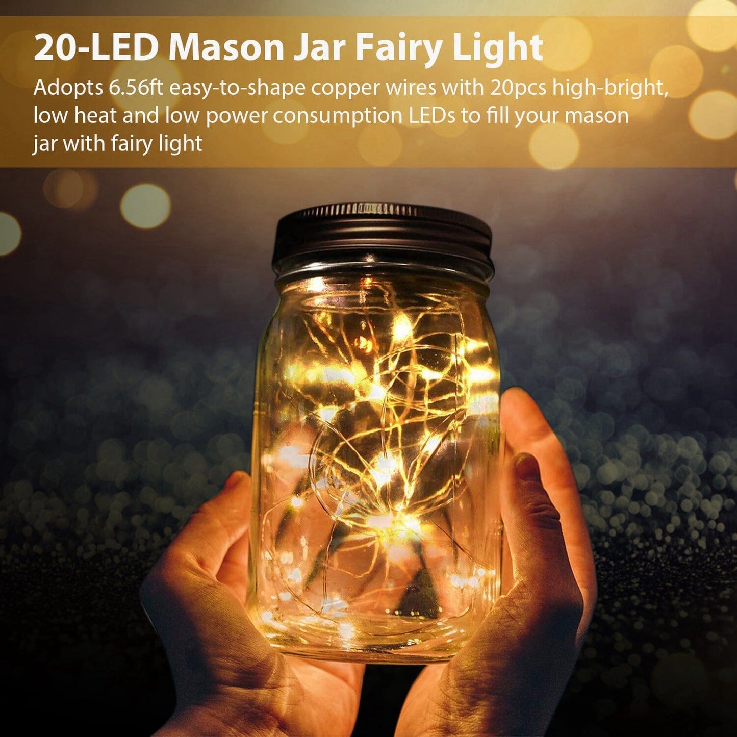 Frendorf | 6-Teile: Solarbetriebene Einmachglas-Deckelleuchten 20 LEDs