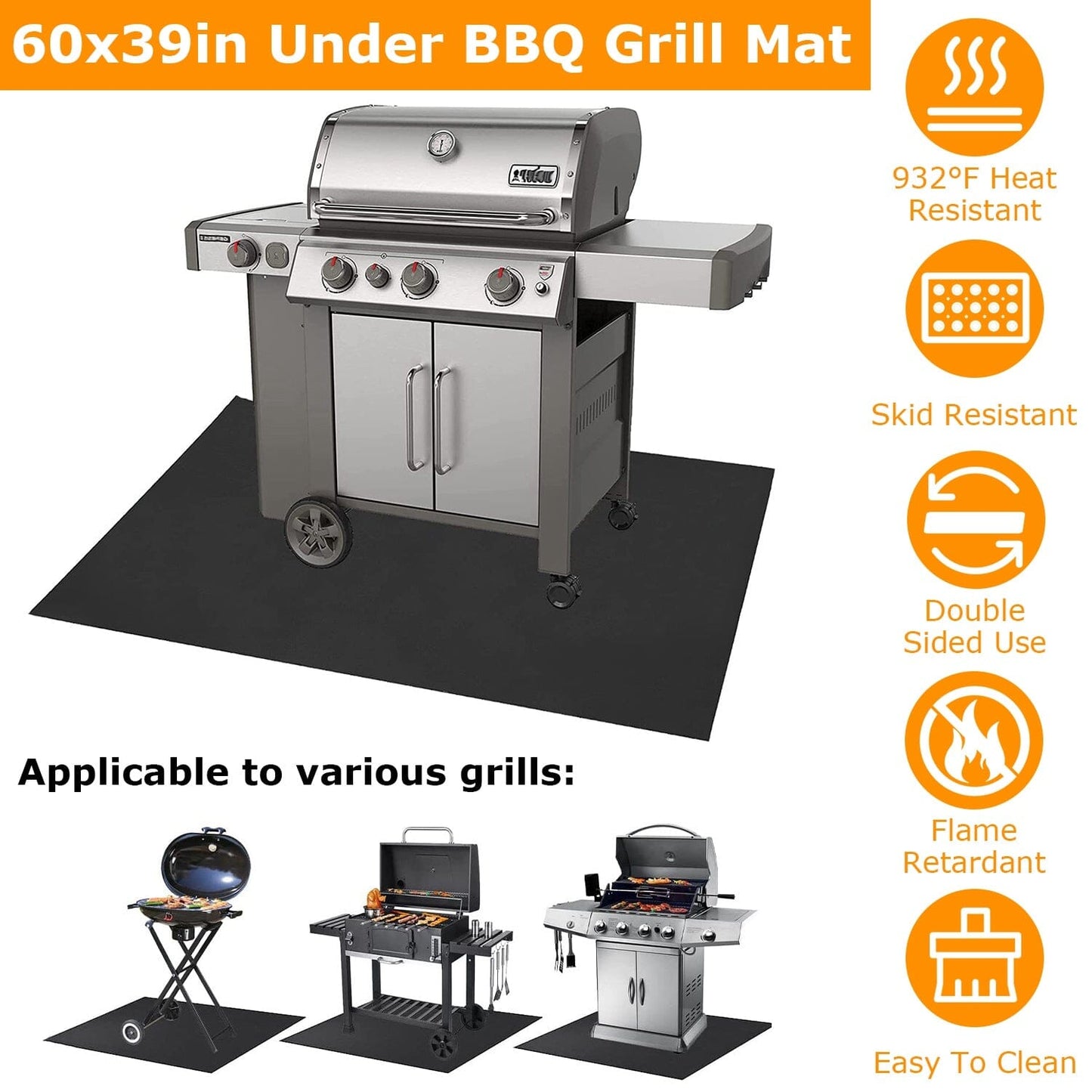 Frendorf | 60 x 39" Unter Grillmatte Faltend Ölabsorbierend Wiederverwendbar Wasserfest
