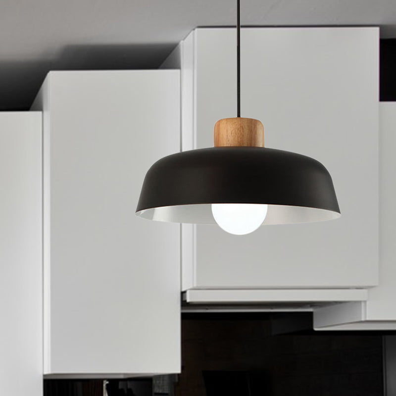 12"/15" W 1 Kopf Schüssel Hängeleuchte Nordischer Stil Schwarz/Weiß Metall und Holz Pendelleuchte mit verstellbarem Kabel