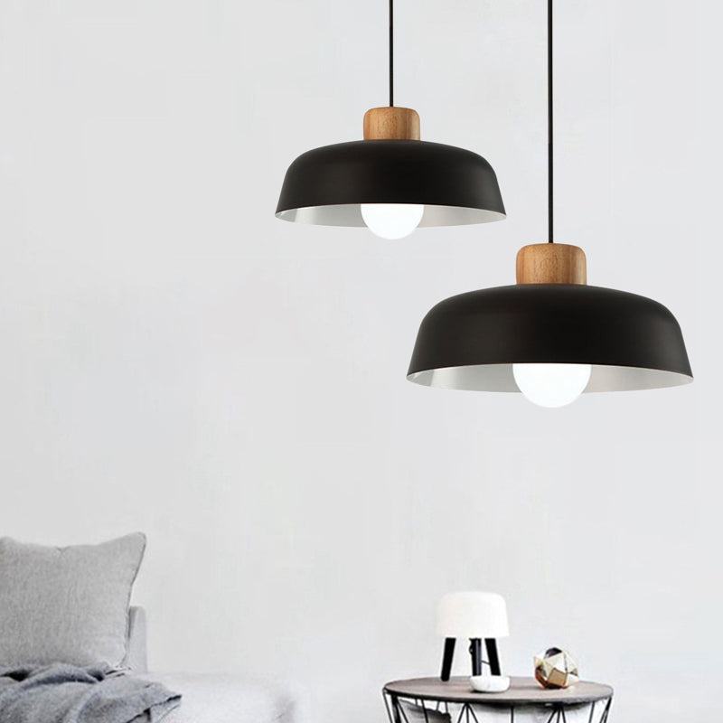 12"/15" W 1 Kopf Schüssel Hängeleuchte Nordischer Stil Schwarz/Weiß Metall und Holz Pendelleuchte mit verstellbarem Kabel