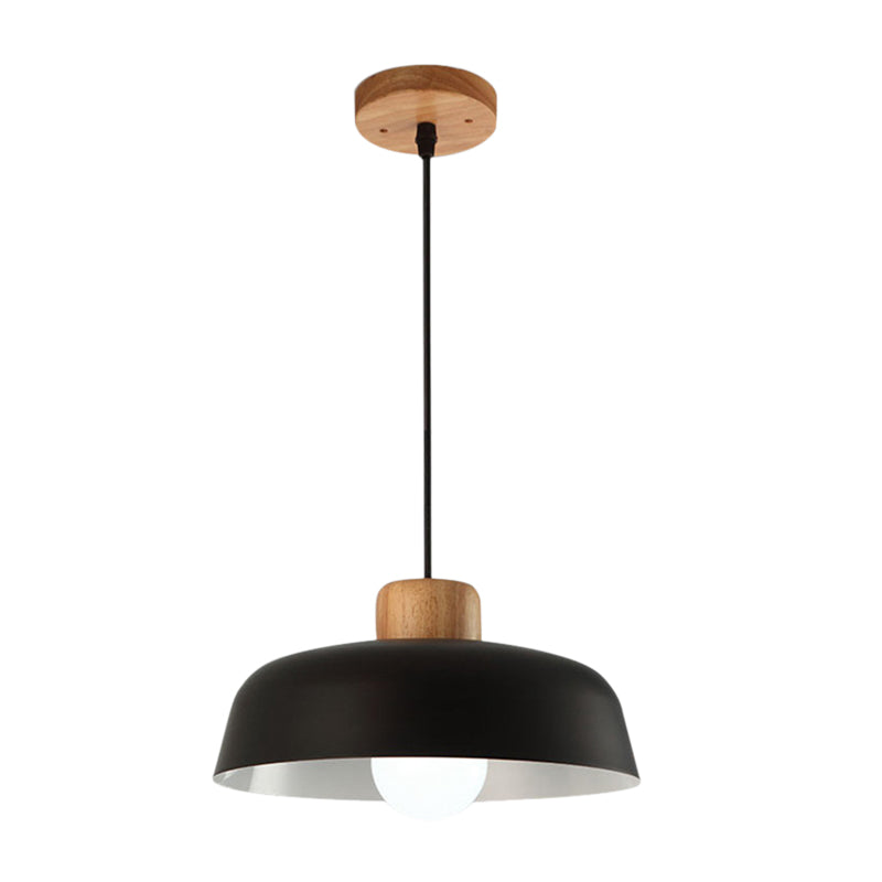 12"/15" W 1 Kopf Schüssel Hängeleuchte Nordischer Stil Schwarz/Weiß Metall und Holz Pendelleuchte mit verstellbarem Kabel
