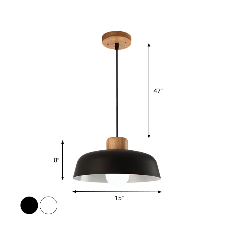 12"/15" W 1 Kopf Schüssel Hängeleuchte Nordischer Stil Schwarz/Weiß Metall und Holz Pendelleuchte mit verstellbarem Kabel