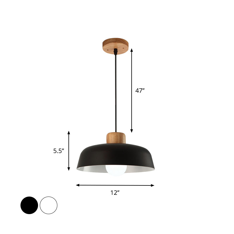 12"/15" W 1 Kopf Schüssel Hängeleuchte Nordischer Stil Schwarz/Weiß Metall und Holz Pendelleuchte mit verstellbarem Kabel