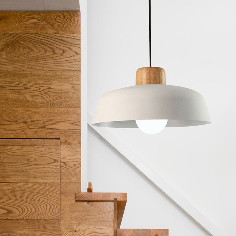 12"/15" W 1 Kopf Schüssel Hängeleuchte Nordischer Stil Schwarz/Weiß Metall und Holz Pendelleuchte mit verstellbarem Kabel