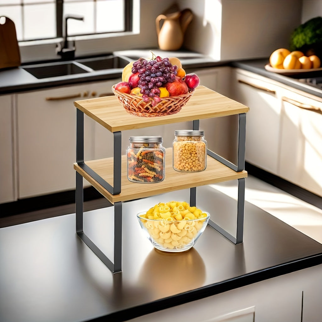 Frendorf | 2-teilige verstellbare Bambus-Aufbewahrungsregale – stilvoll und platzsparend für den Kleiderschrank oder die Arbeitsfläche