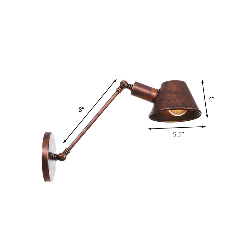 Frendorf | Antiqued Bell Sconce Verlichting Fitting 1 Licht IJzeren Wandlamp in Roest met Swingarm voor Slaapkamer, 8"/12" Lang
