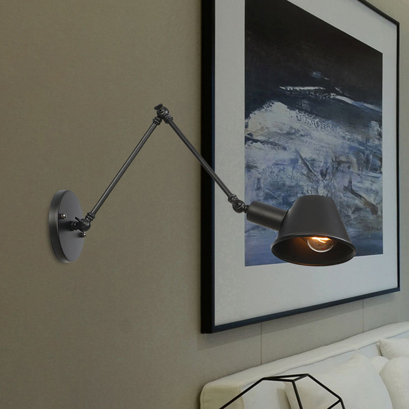 Frendorf | 1 Glühbirnen Wandlicht Sconce Industrielle Bar Wandleuchte mit Glockenmetallschirm in Schwarz, 6"+6"/12"+6" Länge des Schwenkarms
