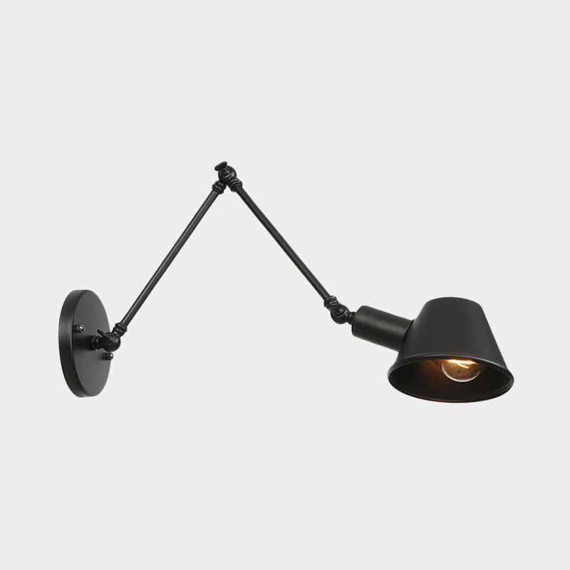 Frendorf | 1 Glühbirnen Wandlicht Sconce Industrielle Bar Wandleuchte mit Glockenmetallschirm in Schwarz, 6"+6"/12"+6" Länge des Schwenkarms