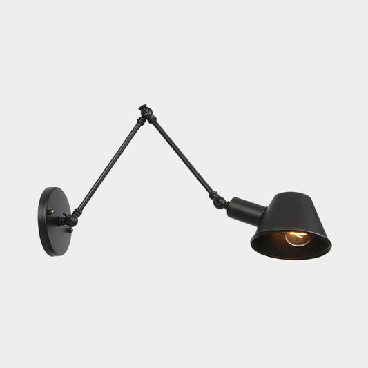 Frendorf | 1 Glühbirnen Wandlicht Sconce Industrielle Bar Wandleuchte mit Glockenmetallschirm in Schwarz, 6"+6"/12"+6" Länge des Schwenkarms