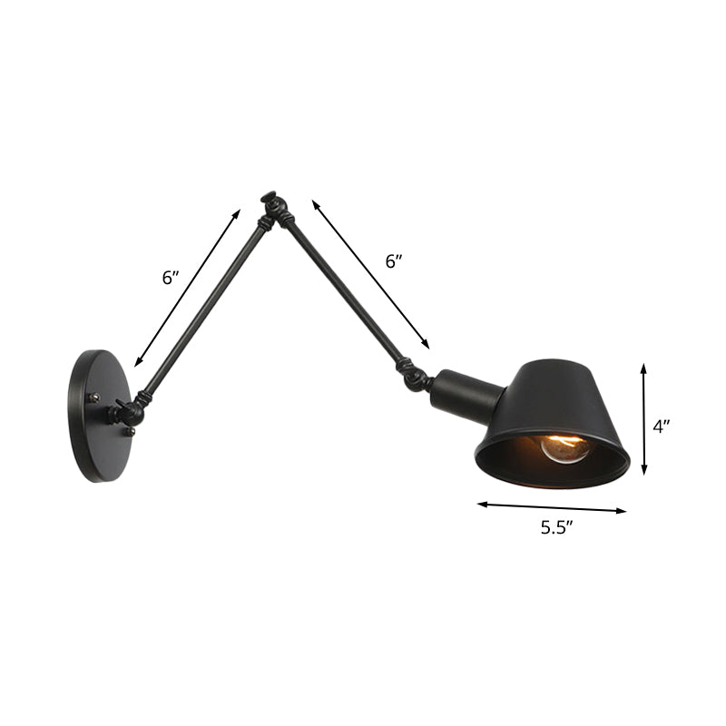 Frendorf | 1 Glühbirnen Wandlicht Sconce Industrielle Bar Wandleuchte mit Glockenmetallschirm in Schwarz, 6"+6"/12"+6" Länge des Schwenkarms