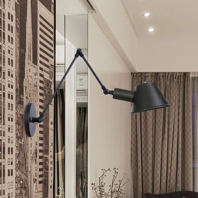 Frendorf | 1 Glühbirnen Wandlicht Sconce Industrielle Bar Wandleuchte mit Glockenmetallschirm in Schwarz, 6"+6"/12"+6" Länge des Schwenkarms