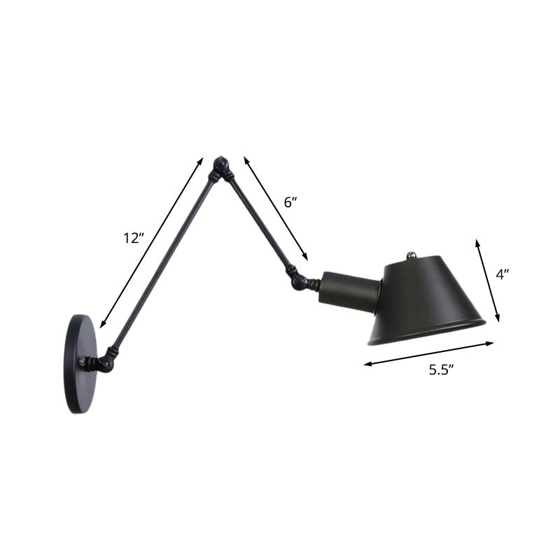 Frendorf | 1 Glühbirnen Wandlicht Sconce Industrielle Bar Wandleuchte mit Glockenmetallschirm in Schwarz, 6"+6"/12"+6" Länge des Schwenkarms