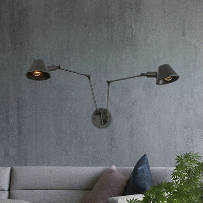 Frendorf | 2/3 Lichten IJzer Wandlamp Antiek Zwarte Afwerking Swing Arm Slaapkamer Wandlamp met Bel Shade