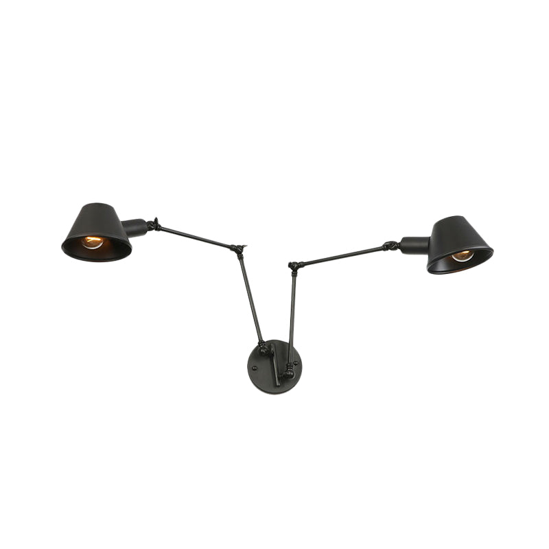 Frendorf | 2/3 Lichten IJzer Wandlamp Antiek Zwarte Afwerking Swing Arm Slaapkamer Wandlamp met Bel Shade