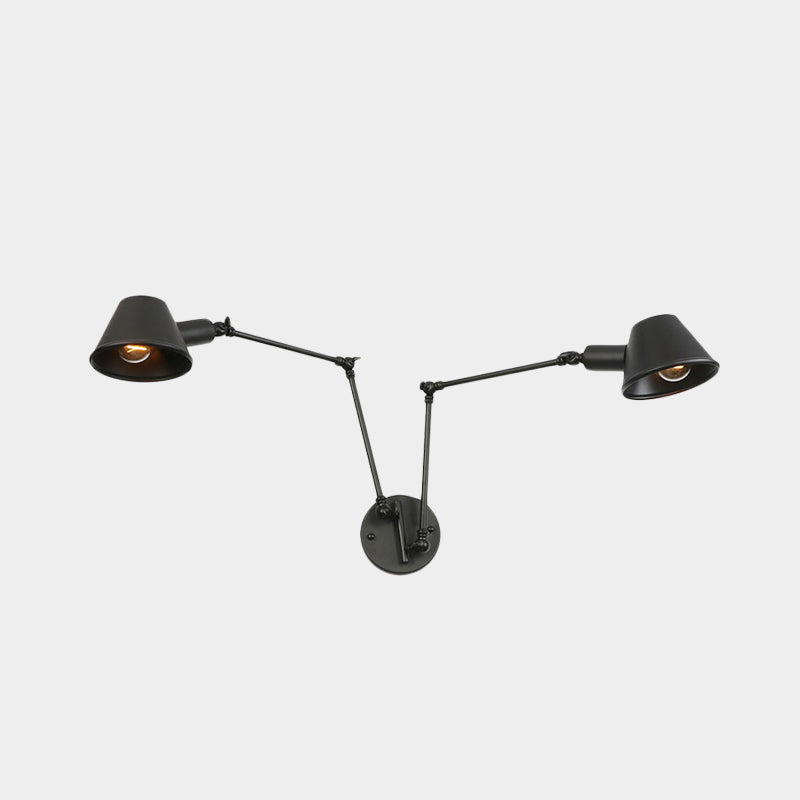 Frendorf | 2/3 Lichten IJzer Wandlamp Antiek Zwarte Afwerking Swing Arm Slaapkamer Wandlamp met Bel Shade