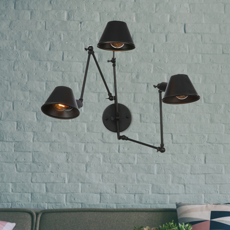 Frendorf | 2/3 Lichten IJzer Wandlamp Antiek Zwarte Afwerking Swing Arm Slaapkamer Wandlamp met Bel Shade
