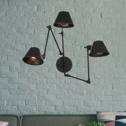 Frendorf | 2/3 Lichten IJzer Wandlamp Antiek Zwarte Afwerking Swing Arm Slaapkamer Wandlamp met Bel Shade