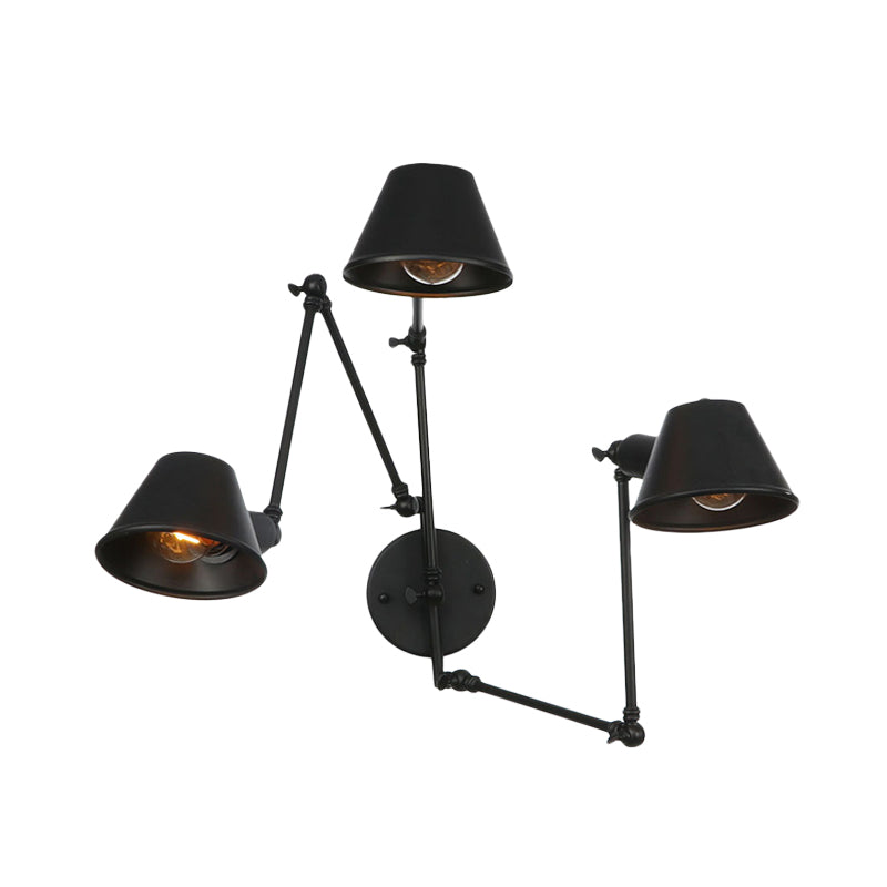 Frendorf | 2/3 Lichten IJzer Wandlamp Antiek Zwarte Afwerking Swing Arm Slaapkamer Wandlamp met Bel Shade