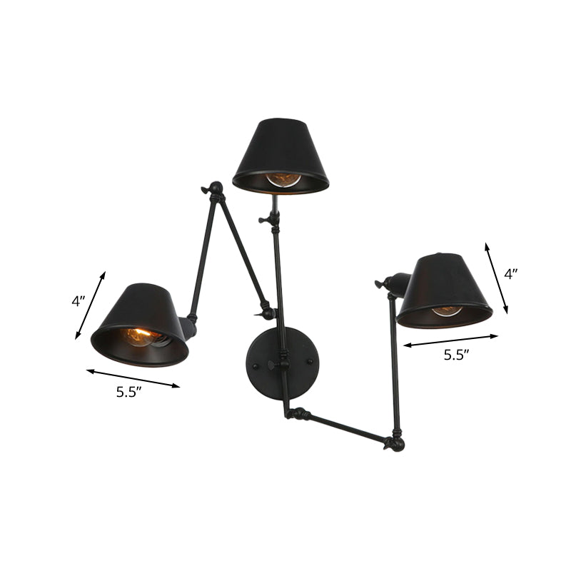 Frendorf | 2/3 Lichten IJzer Wandlamp Antiek Zwarte Afwerking Swing Arm Slaapkamer Wandlamp met Bel Shade