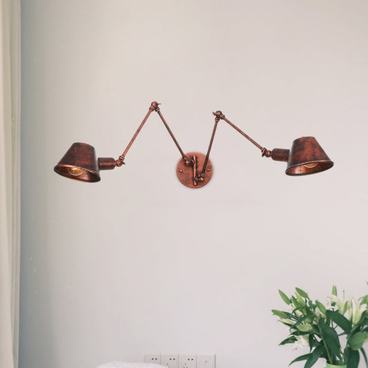 Frendorf | 2/3 Lampen Swing Arm Wandlicht Sconce Industrie Rost Finish Metall Wandmontierte Lampe mit Kegel Schirm