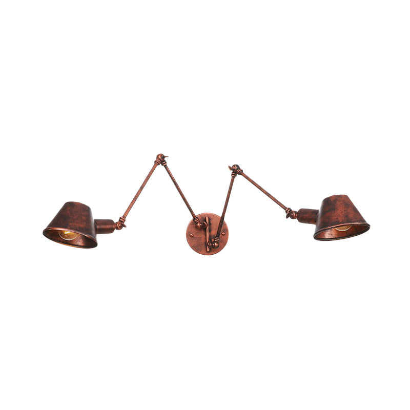 Frendorf | 2/3 Lampen Swing Arm Wandlicht Sconce Industrie Rost Finish Metall Wandmontierte Lampe mit Kegel Schirm