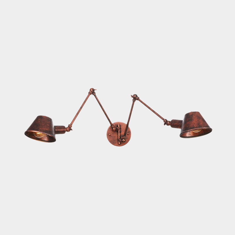Frendorf | 2/3 Lampen Swing Arm Wandlicht Sconce Industrie Rost Finish Metall Wandmontierte Lampe mit Kegel Schirm
