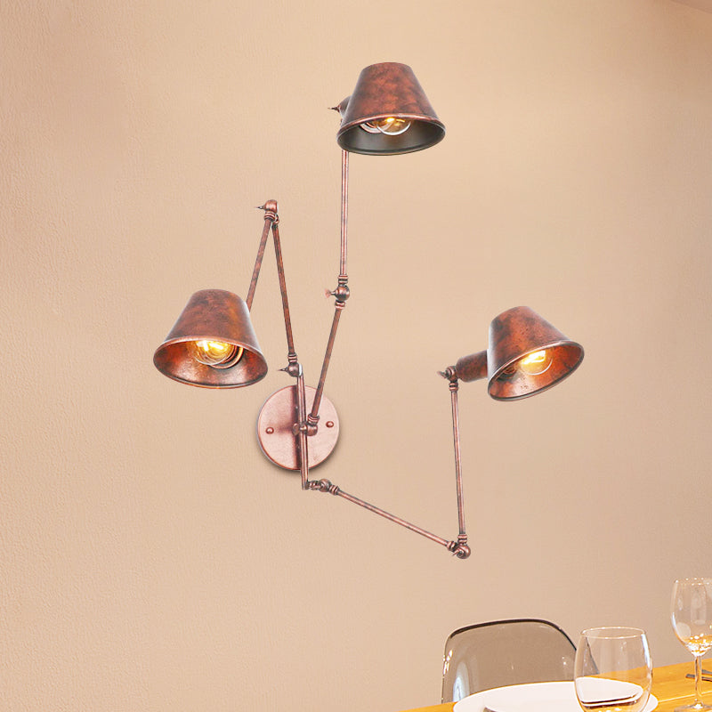 Frendorf | 2/3 Lampen Swing Arm Wandlicht Sconce Industrie Rost Finish Metall Wandmontierte Lampe mit Kegel Schirm