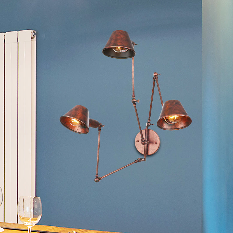 Frendorf | 2/3 Lampen Swing Arm Wandlicht Sconce Industrie Rost Finish Metall Wandmontierte Lampe mit Kegel Schirm