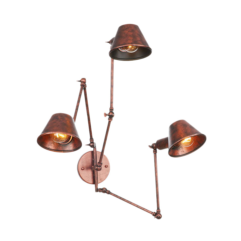 Frendorf | 2/3 Lampen Swing Arm Wandlicht Sconce Industrie Rost Finish Metall Wandmontierte Lampe mit Kegel Schirm