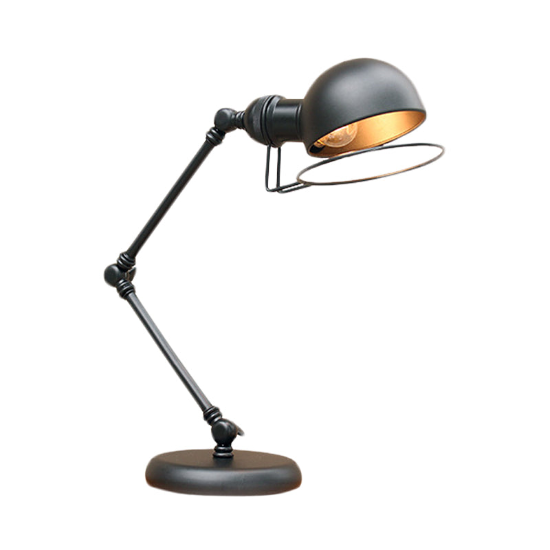1 Glühbirne Kuppel Tischleuchte Industrieller schwarzer Finish Metall Tischlampe mit Ringdetail und Schwenkarm, 6,5"/8" Breite
