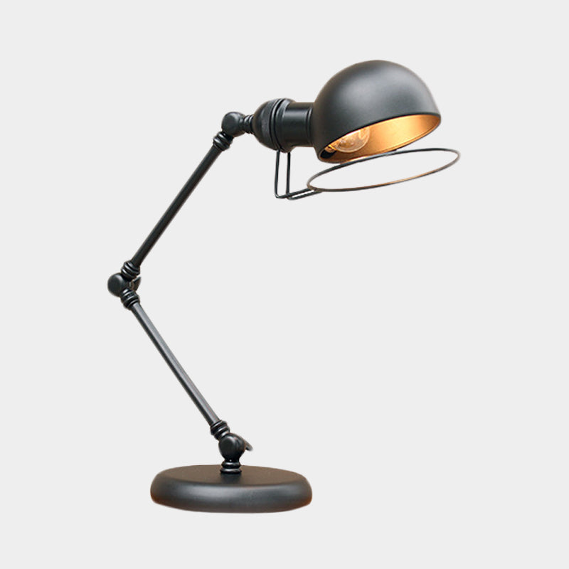 1 Glühbirne Kuppel Tischleuchte Industrieller schwarzer Finish Metall Tischlampe mit Ringdetail und Schwenkarm, 6,5"/8" Breite